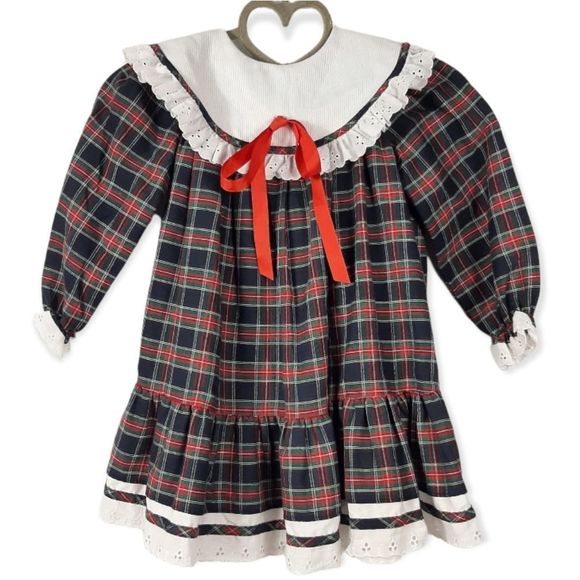 Disney Other - Vintage Winnie The Pooh Plaid Dress Girls 5 Bishop Eyelet Lace Collar Prarie USA
